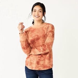 Sonoma Women's Rust Tie-Dye Long Sleeve Top